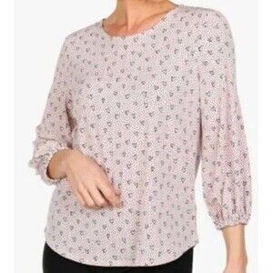 Adrianna Papell Medium Shirt Pink Heart Prints 3/4 Sleeve